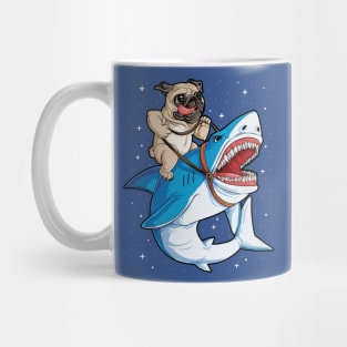 baby pug riding shark Mug